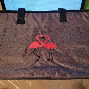Thirty-one Tote-Ally Thermal - Charcoal Crosshatch with Two Pink Flamingos